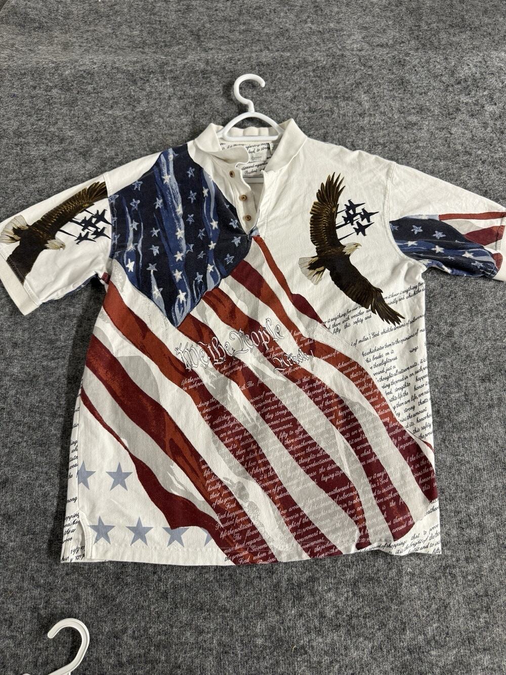 Patriotic American Summer Polo Shirt Mens Large USA Flag Eagle 4th Of July N94